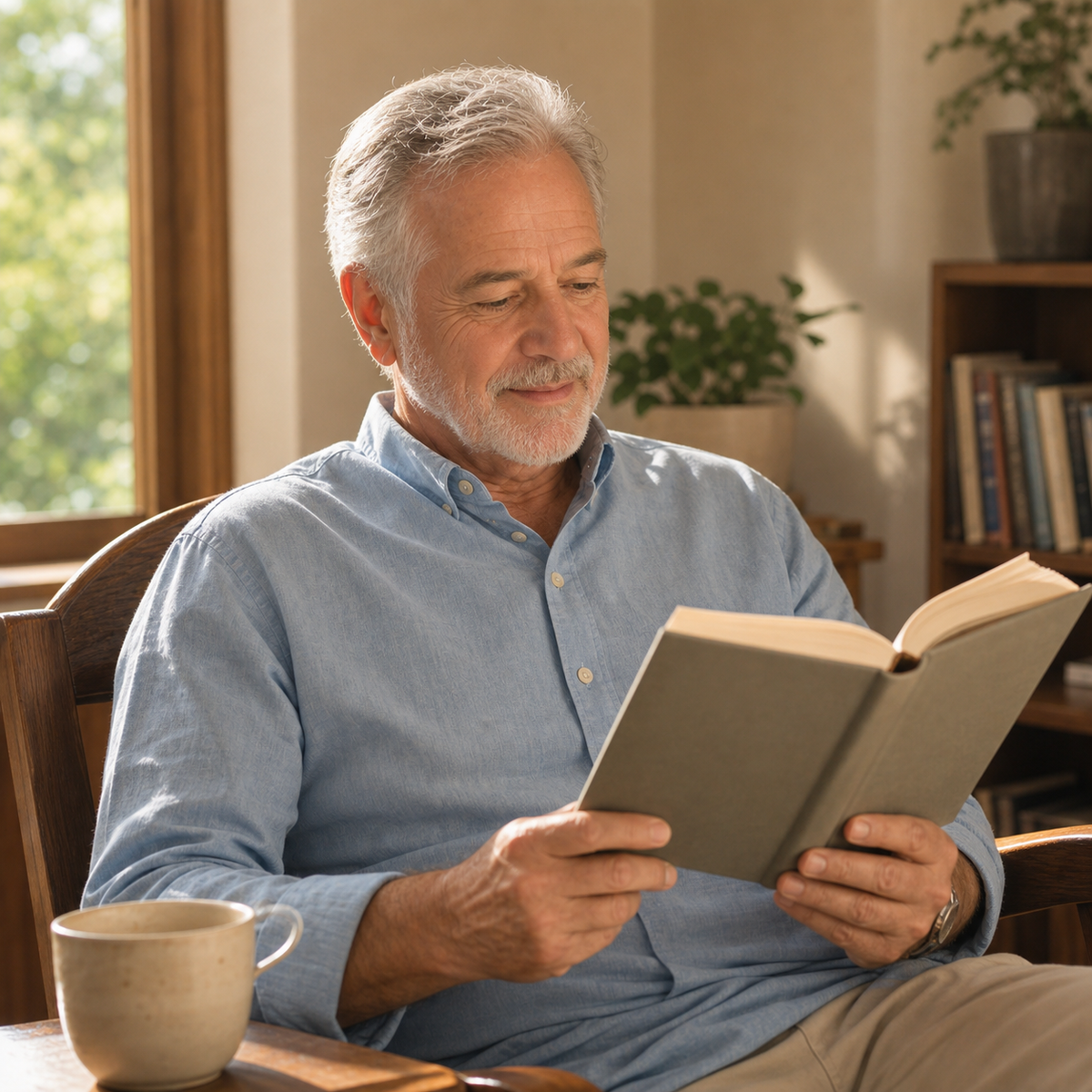 Person reading comfortably at home